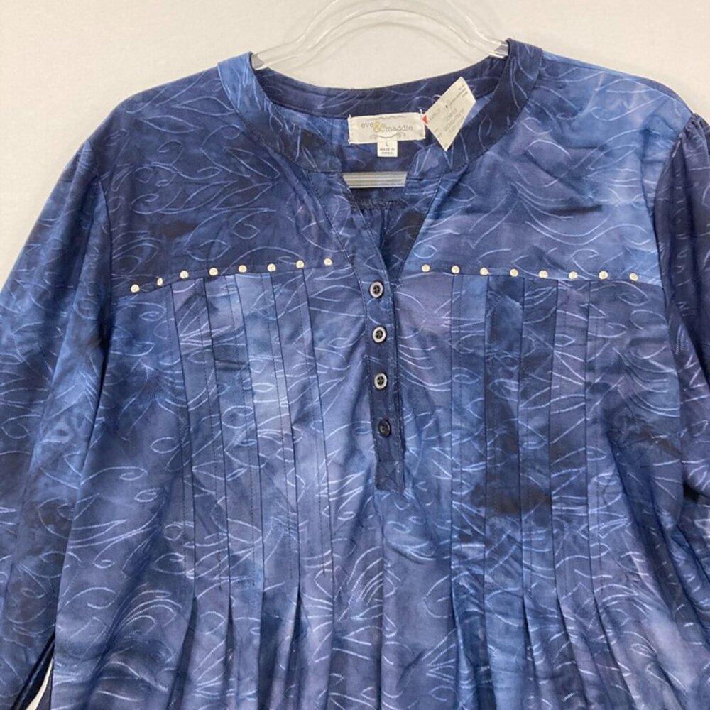 New Eve & Maddie size Large Blue Embellished‎ Stretch Babydoll Blouse - Picture 4 of 9